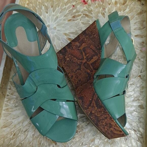 Joan and David Leather Mint Green Wedges Size 8.5 M Snake - Picture 1 of 8